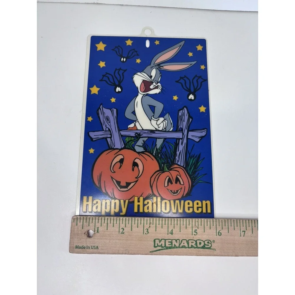 🎃VINTAGE LOONEY TUNES HAPPY HALLOWEEN BUGS BUNNY 9x6 Window Suction Cup Hanger